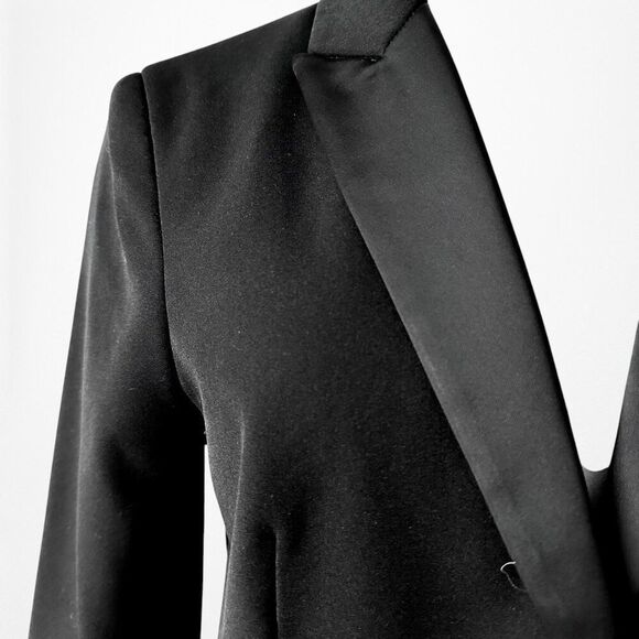 Zara Black Shoulder Padded Single Button Satin Trim Tailored Blazer Size S - Picture 6 of 6